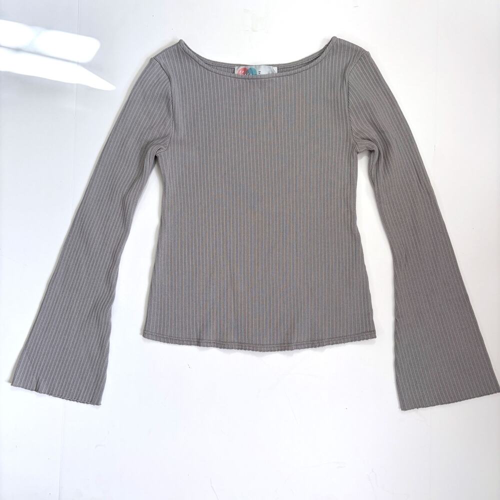 Free People FP Beach Ribbed Boat Neck Bell Sleeve Top Gray Size XS